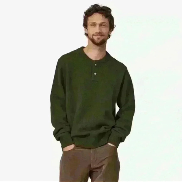 L. L Bean Men’s Wool and Cotton Blend Sweater in Green button front size  medium - Picture 1 of 6